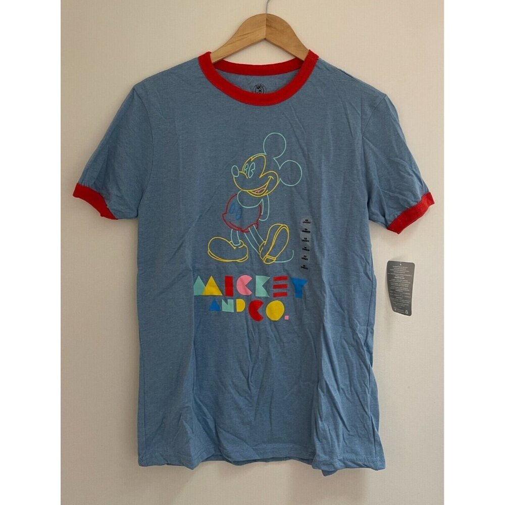 Mickey & Co Disney  Mickey Mouse Ringer Tee For Adults, Blue, SIZE L